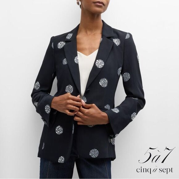 Cinq à Sept **NWT** Crystal Dot 'Karlie' Blazer in Black with Silver Rhinestones - Picture 2 of 16